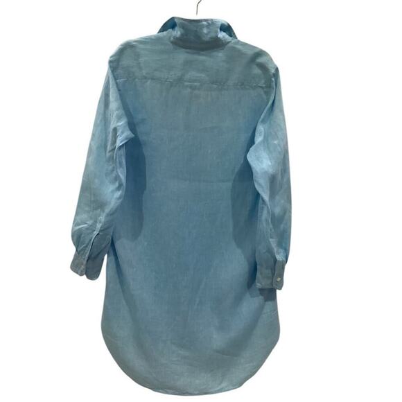 Frank & Eileen Mary Classic Linen Shirtdress In Bright Turquoise Size S - Picture 7 of 11